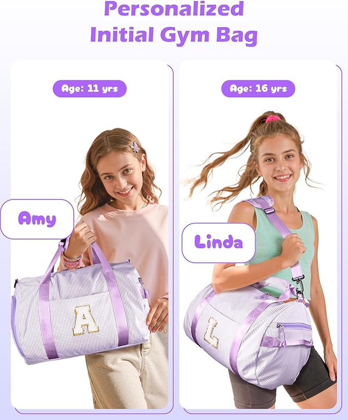 Gift for 4 5 6 7 8 9 Year Old Girls,Girl Gym Bag, Kids Initial Overnight Duffel Bags with Shoe Compartment, Personalized Dance Bag with Makeup Pouch, Sweet 16 Gifts for Daughter (Letter C)