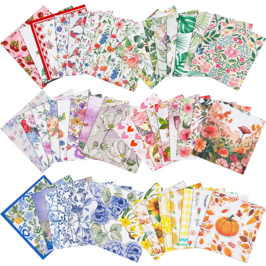 Humyoun 48 Pack 6 Color Assorted Floral Napkins for Decoupage Decorative Toilet Napkins Flower Cocktail Decorative Paper 6.5 Inch Decoupage Scrapbook Paper for Wedding Party Art Journaling