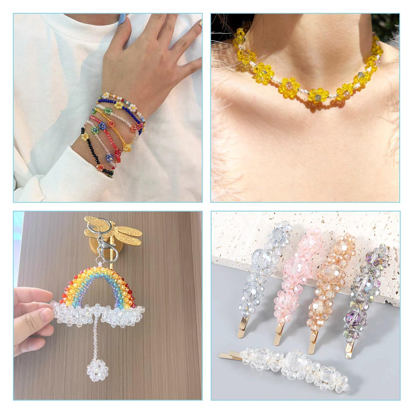 Elecrelive 1110pcs 4mm Glass Rondelle Beads Faceted Glass Beads Transparent Electroplate Glass Beads Mixed Color for DIY Beading Bracelet Necklace Jewelry Making