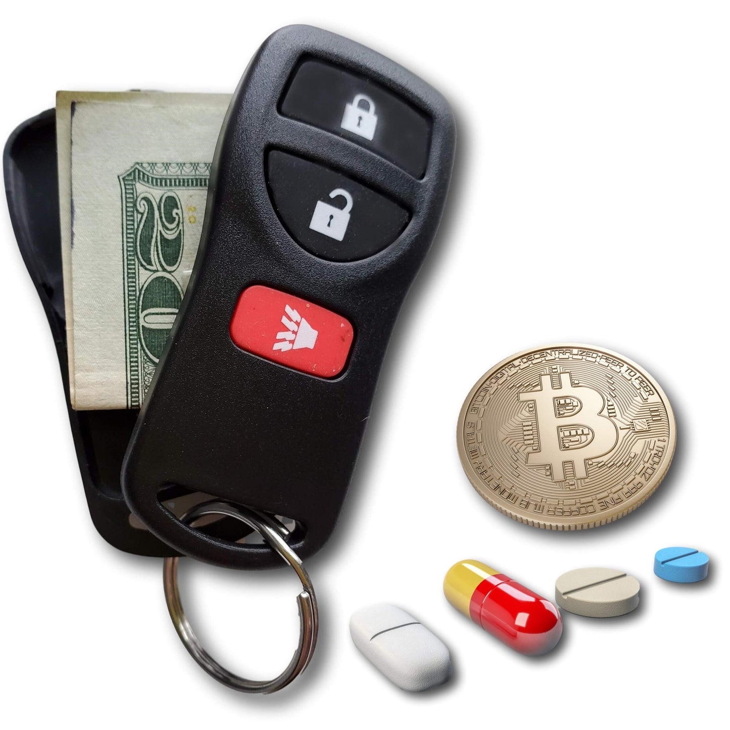 Key Fob Diversion Safe, Hidden Secret Compartment Keychain, Discreet Decoy Car Key Fob to Hide Valuables in Plain Sight, Small Stash Storage for Cash, Jewelry, Keys, Travel, Hotel, Home