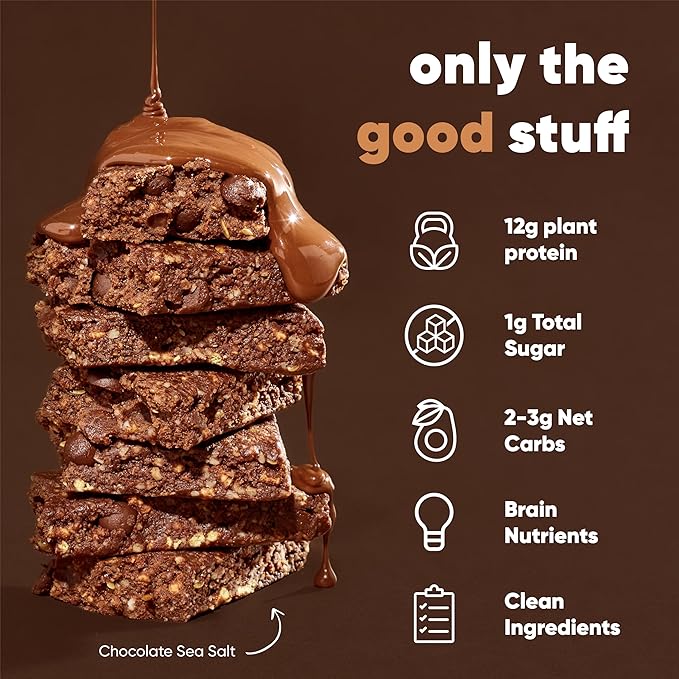 IQBAR Brain and Body Plant Protein Bars - Chocolate Lovers Variety - 12-Count Low Carb - Gluten Free, High Fiber, Vegan Snacks - Low Sugar Meal Replacement