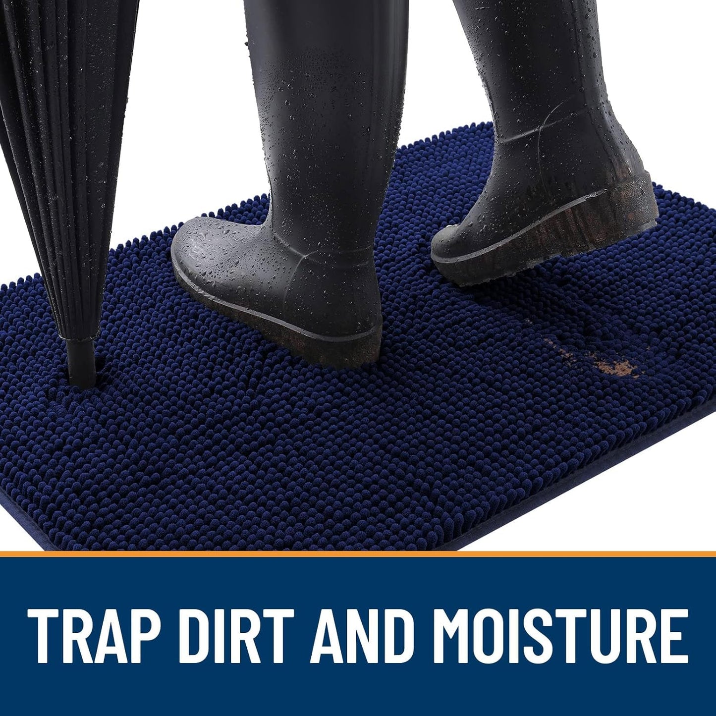 OLANLY Dog Door Mat - Absorbent Non-Slip Washable Chenille Mat for Muddy Paws | 48x30, Navy Blue