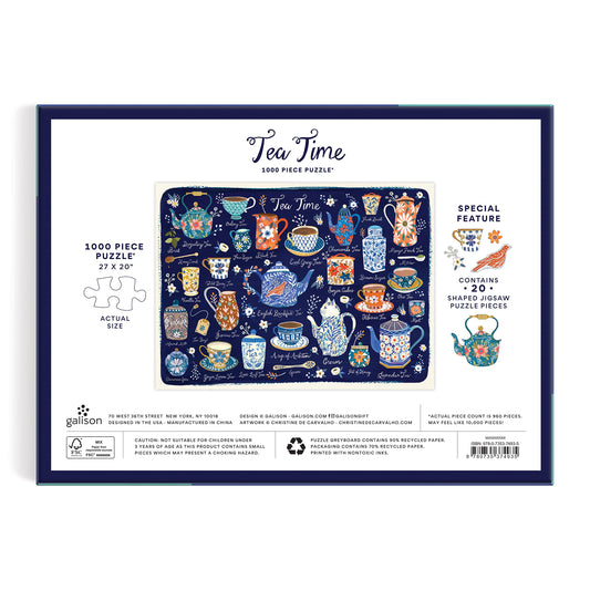 Tea Time 1000 Piece Puzzle with Shaped Pieces from Galison - 27” x 20” Puzzle with 20 Uniquely Shaped Pieces, Colorful Artwork, Thick & Sturdy Pieces, Challenging and Fun Puzzling Activity for Adults