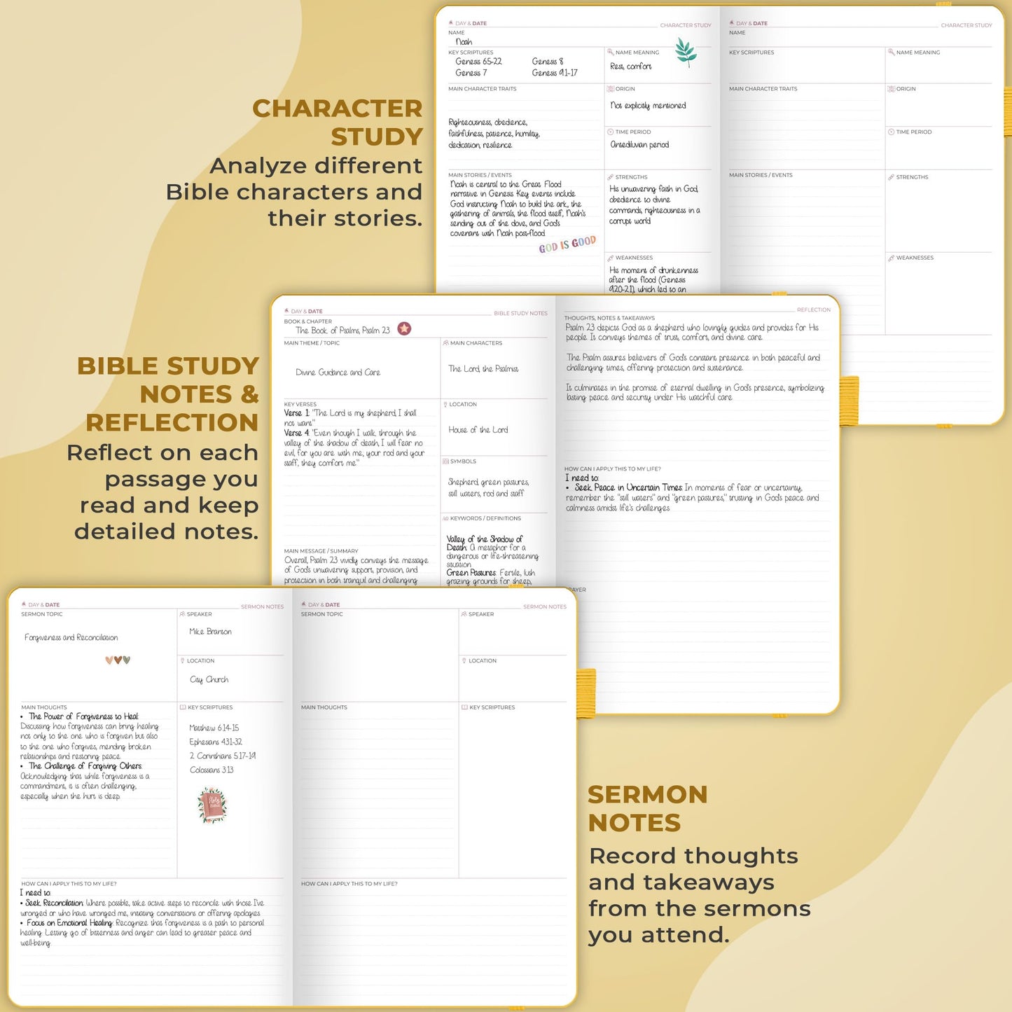 Clever Fox Bible Study Journal Large – Church Notes Notebook – Note Taking & Journaling Kit – Faith Based Religious Accessories, 7x10” (Amber Yellow)