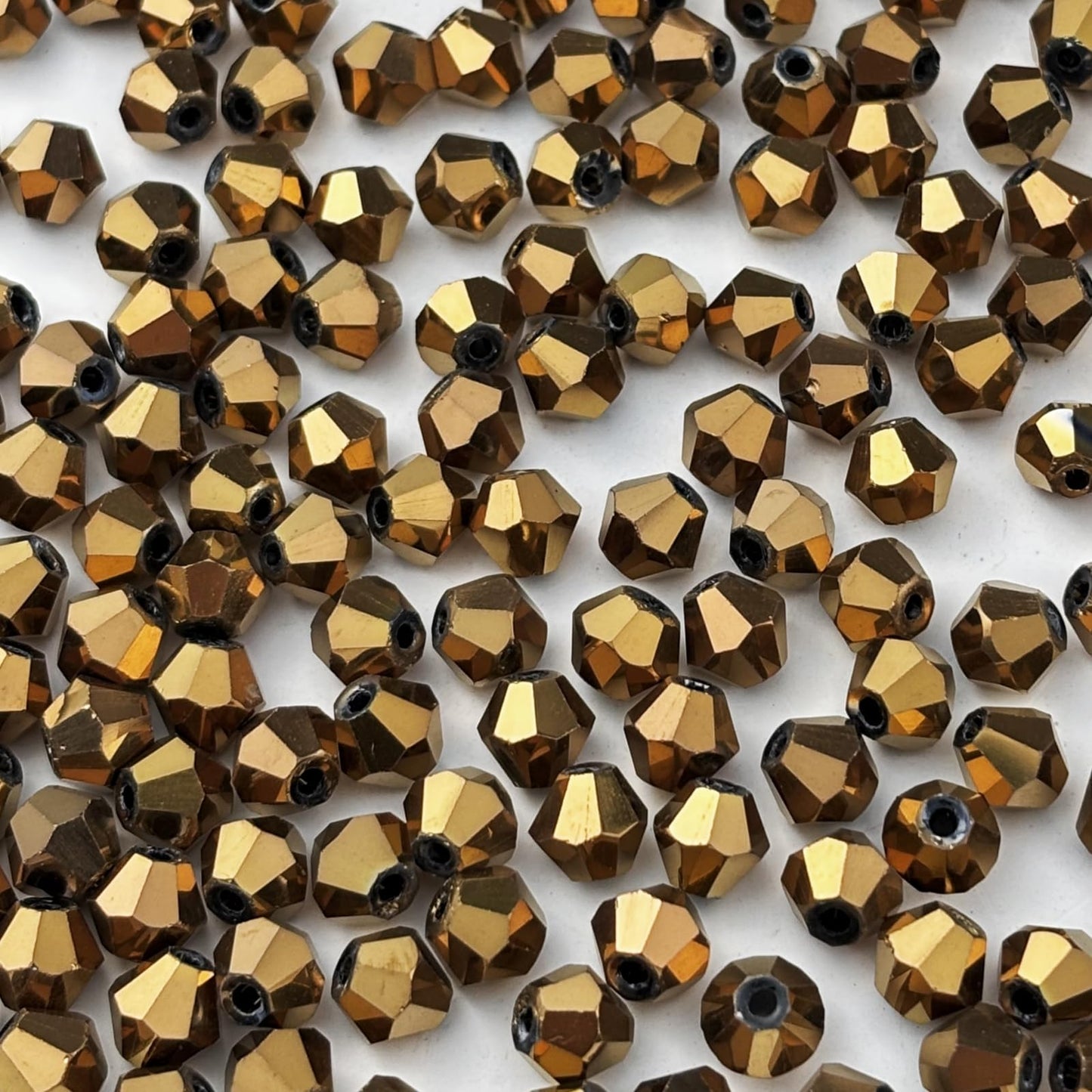 YUEXIGO 400pcs 4mm Bicone Glass Crystal Beads for Jewelry Making, Faceted Bicone Glass Spacer Beads for Bracelet Earring Necklace DIY Craft(Antique Brass)