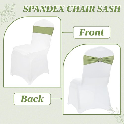 MDS Spandex Chair Sashes - Universal Fit Elastic Stretch Bands with Buckle | 125 Pack - Sage Green
