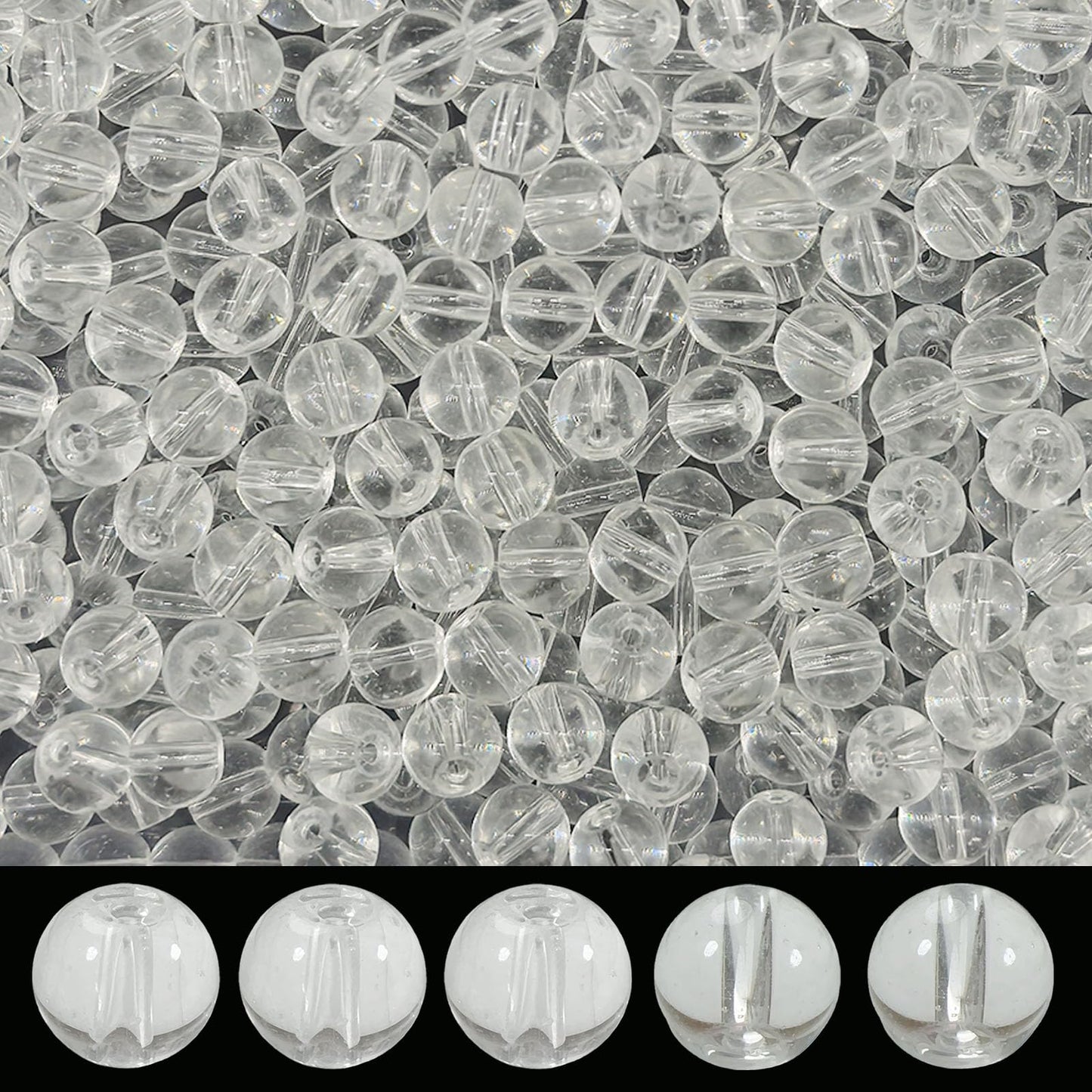 PAMIR TONG 400pcs 8mm Round Glass Beads for Bracelet Pretty Smooth Loose Beads for Necklace-Earring-Jewelry Making and DIY Crafts (Clear White)