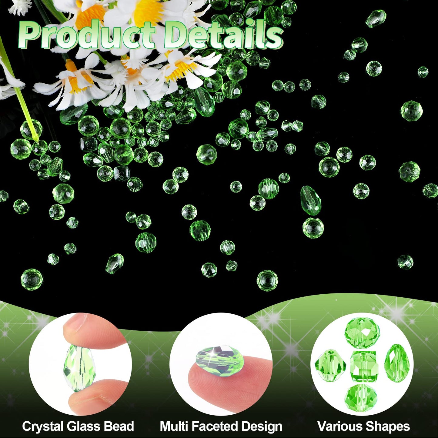 NIUBIER Crystal Beads, 600 Pcs Glass Assorted Crystal Beads for Jewelry Making, Rondelle with Container Box, Glass Bulk DIY Necklace Bracelet Earring(4/6/8mm, Green))