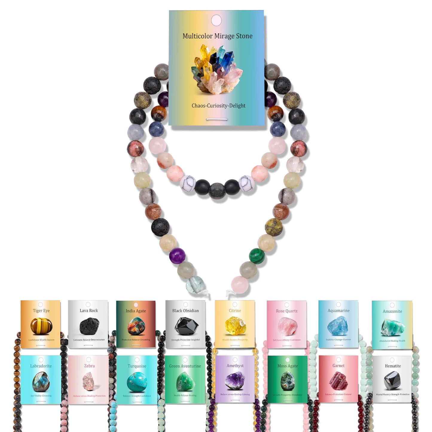 Vinswet 60pcs 6mm Multicolor Natural Stone Beads Round Genuine Real Stone Beading Loose Gemstones DIY Smooth Bead for Bracelet Necklace Earrings Jewelry Making