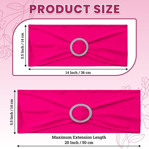 MDS Spandex Chair Sashes - Pack of 125 Elastic Stretch Bands with Buckle Slider Bow | Magenta