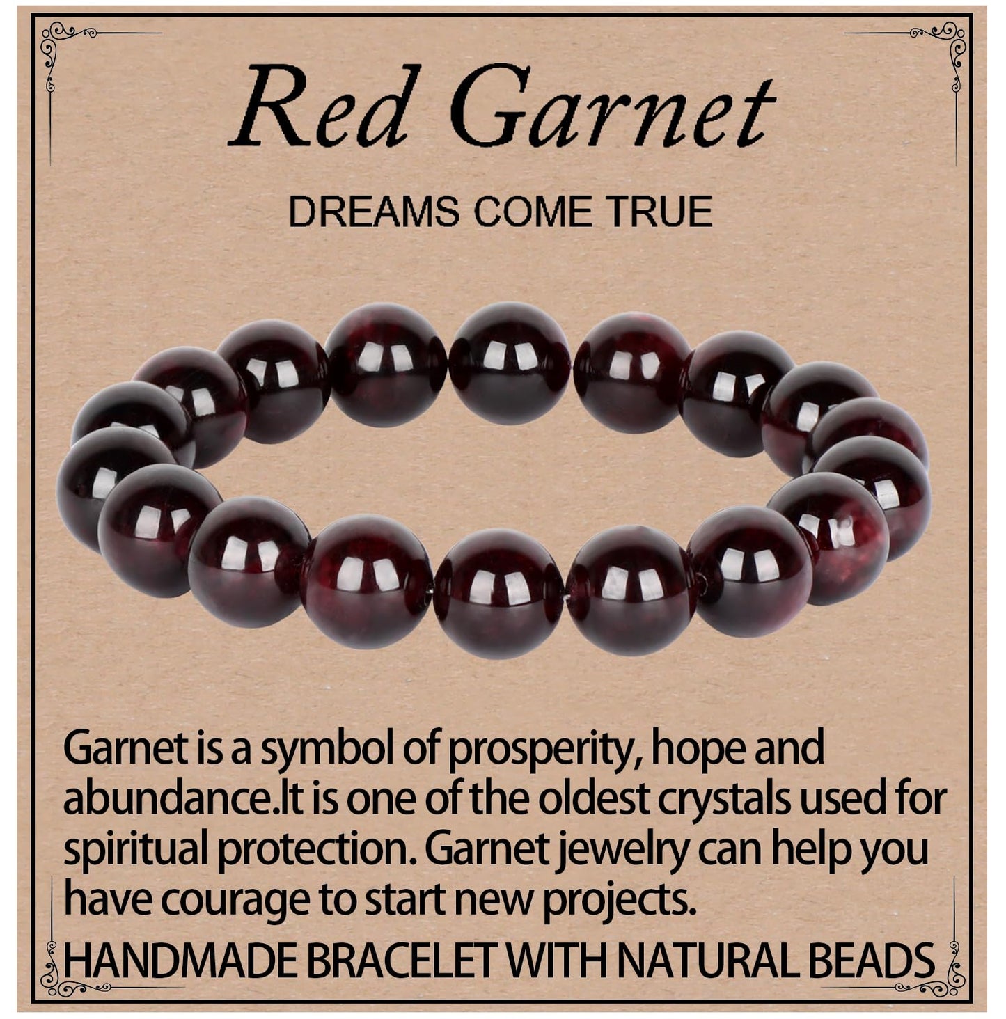 LPBeads Handmade Natural Gemstone Stretch Elastic 10mm Garnet Bracelet Healing Crystal Round Stone Beads Jewelry Gifts for Women Men