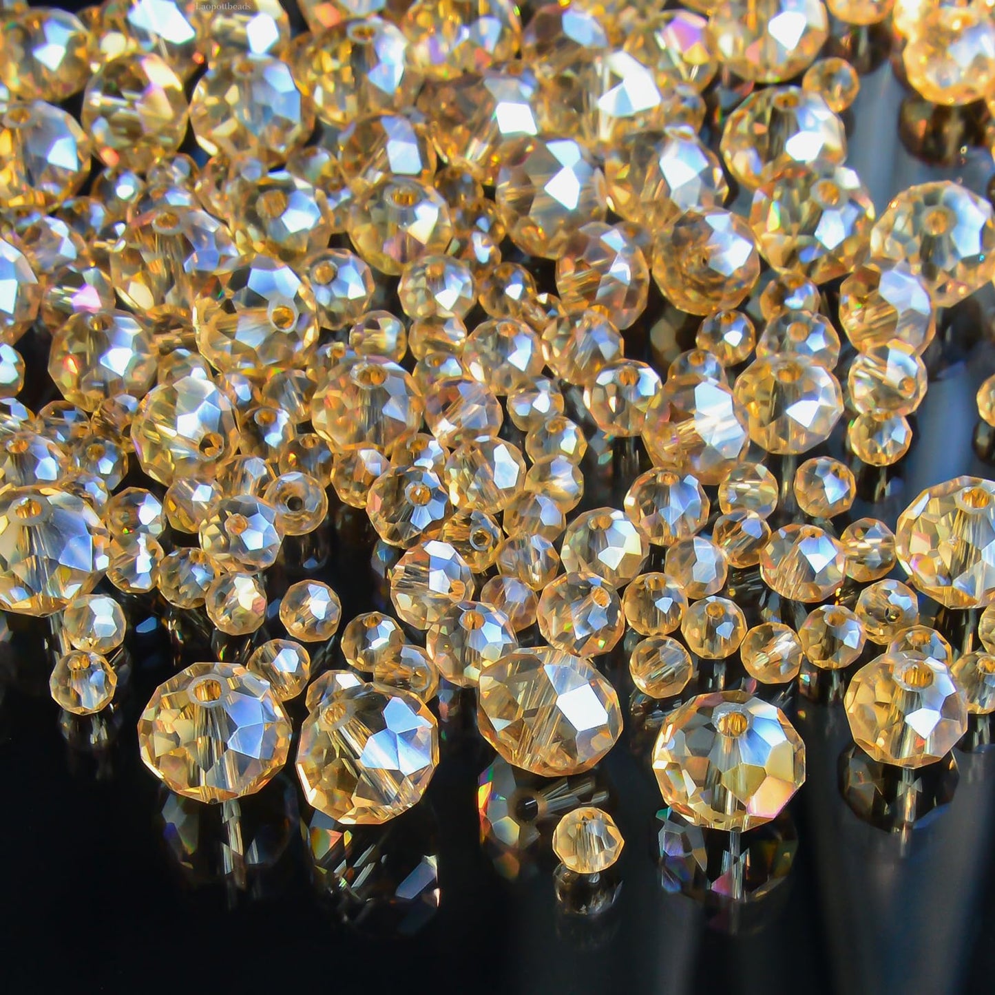 Laopottbeads 220Pcs 10mm Crystal Glass Beads for Jewelry Making Beads for Bracelets Necklace Pendants Making Supplies(Gold Champagne)
