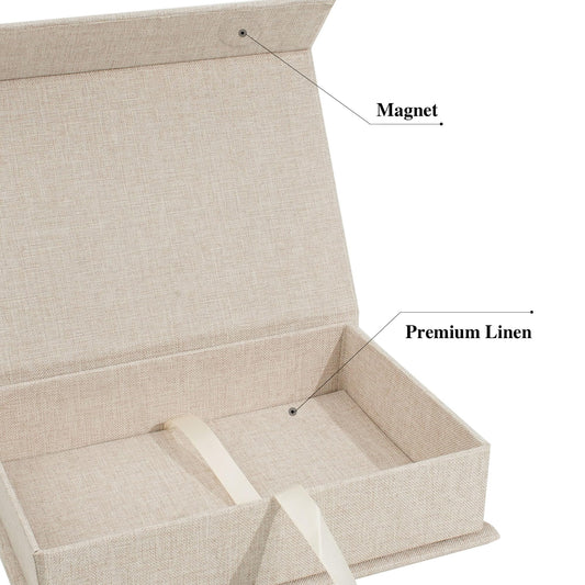 Hiwhy Photo Storage Box 5x7, Linen Photo Box, Memory Box Perfect to Store Your Photo, Pictures, Certificates, Scrapbooking Supplies, Keepsakes and Jewelry Beige