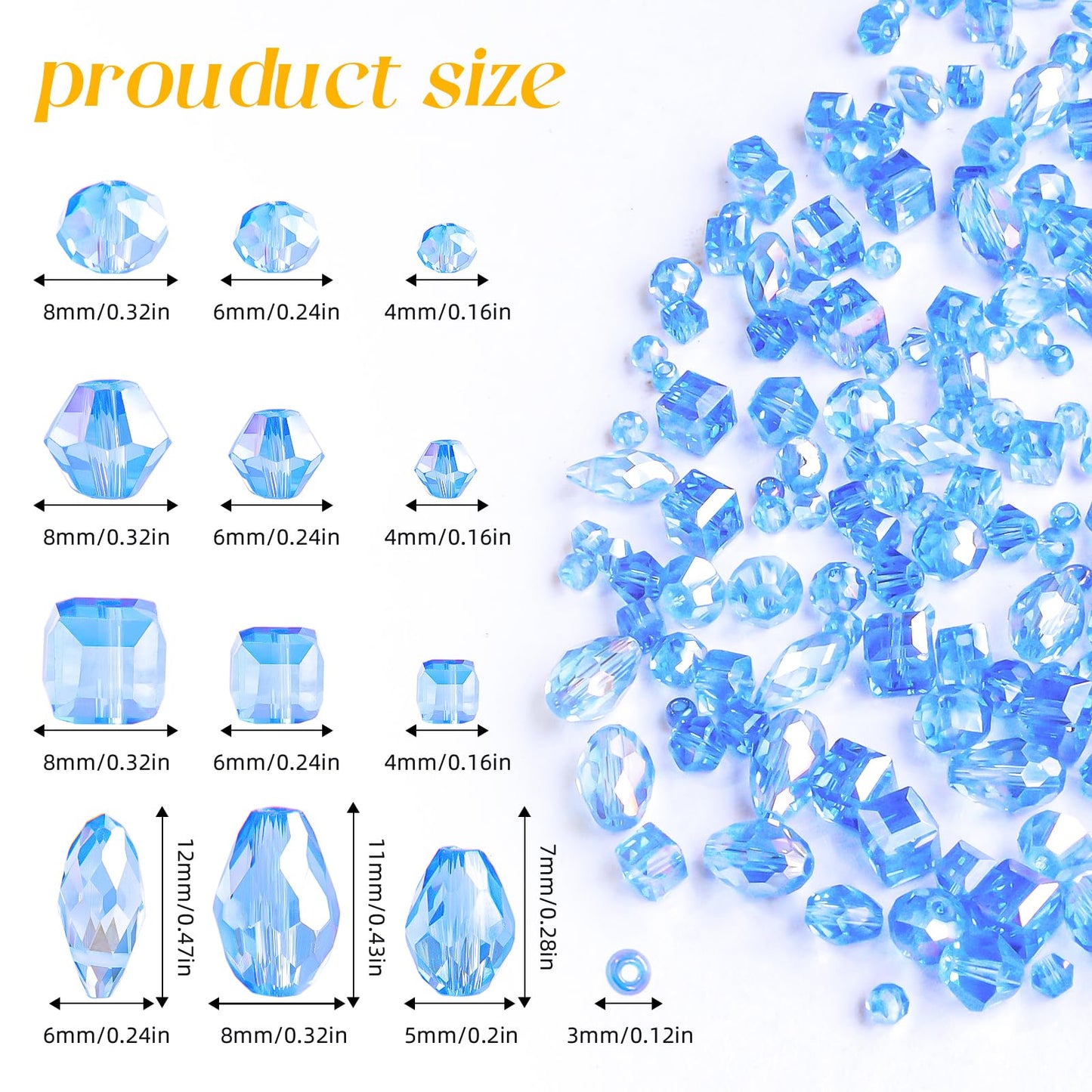 Laopottbeads 1500 Pcs Crystal Glass Beads for Jewelry Making – 12 Styles Bicone, Rondelle, Cube, Teardrop & 3mm Spacer Beads, DIY Bracelet Necklace Earring Craft Kit with Organizer Box(Blue)