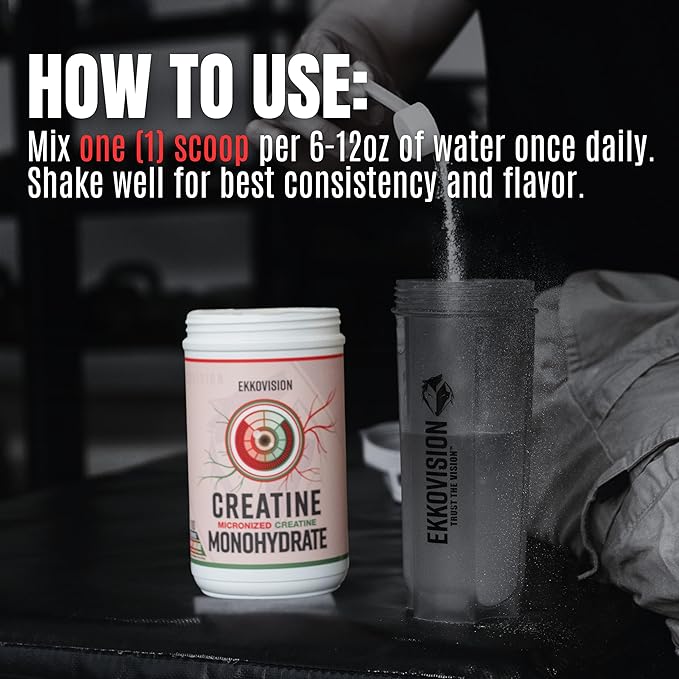 Ekkovision Creatine Monohydrate Powder, Micronized, Raspberry Watermelon, Pre & Post Workout Supplement for Men and Women, Energy Support, Easy to Mix in Shakes, Smoothies & Beverages, 50 Servings