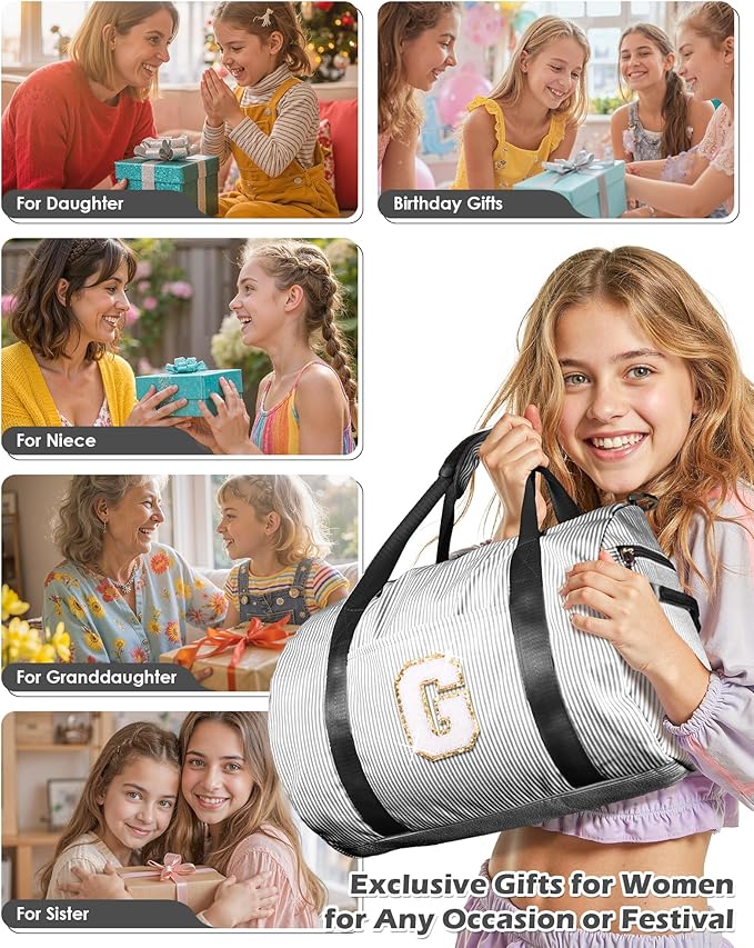 Birthday Gifts for Teenager, Girl Gym Bag, Kids Monogram Overnight Duffel Bags with Shoe Compartment, Personalized Travel Bag with Makeup Pouch, Teen Girl Gifts Trendy Stuff (Letter B)
