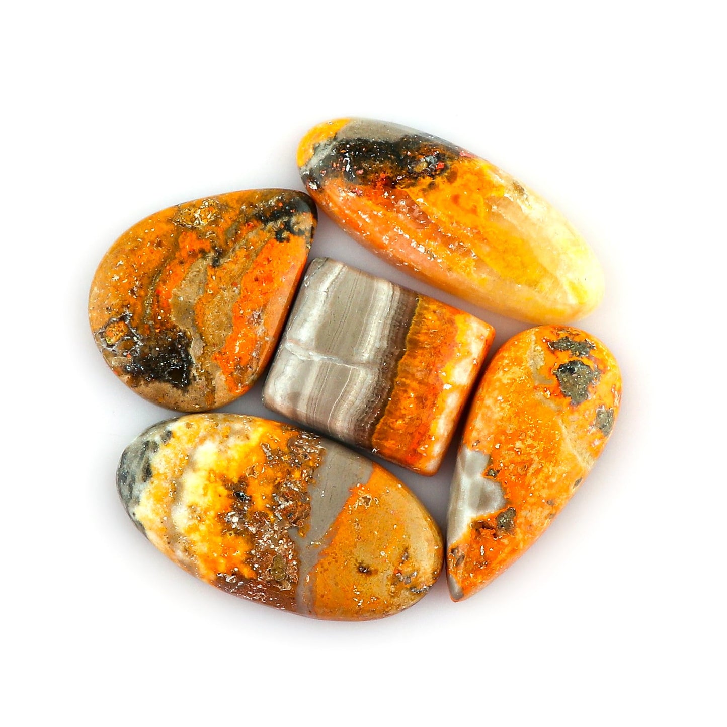 CRYSTALINES 5pcs, Natural Bumble Bee Jasper Gemstone Cabochon, Wholesale Polished Crystals, DIY Jewelry Making, Bulk Yellow Jasper Loose Supplies, Wire Wrapping, Gem Collection, AAA Grade