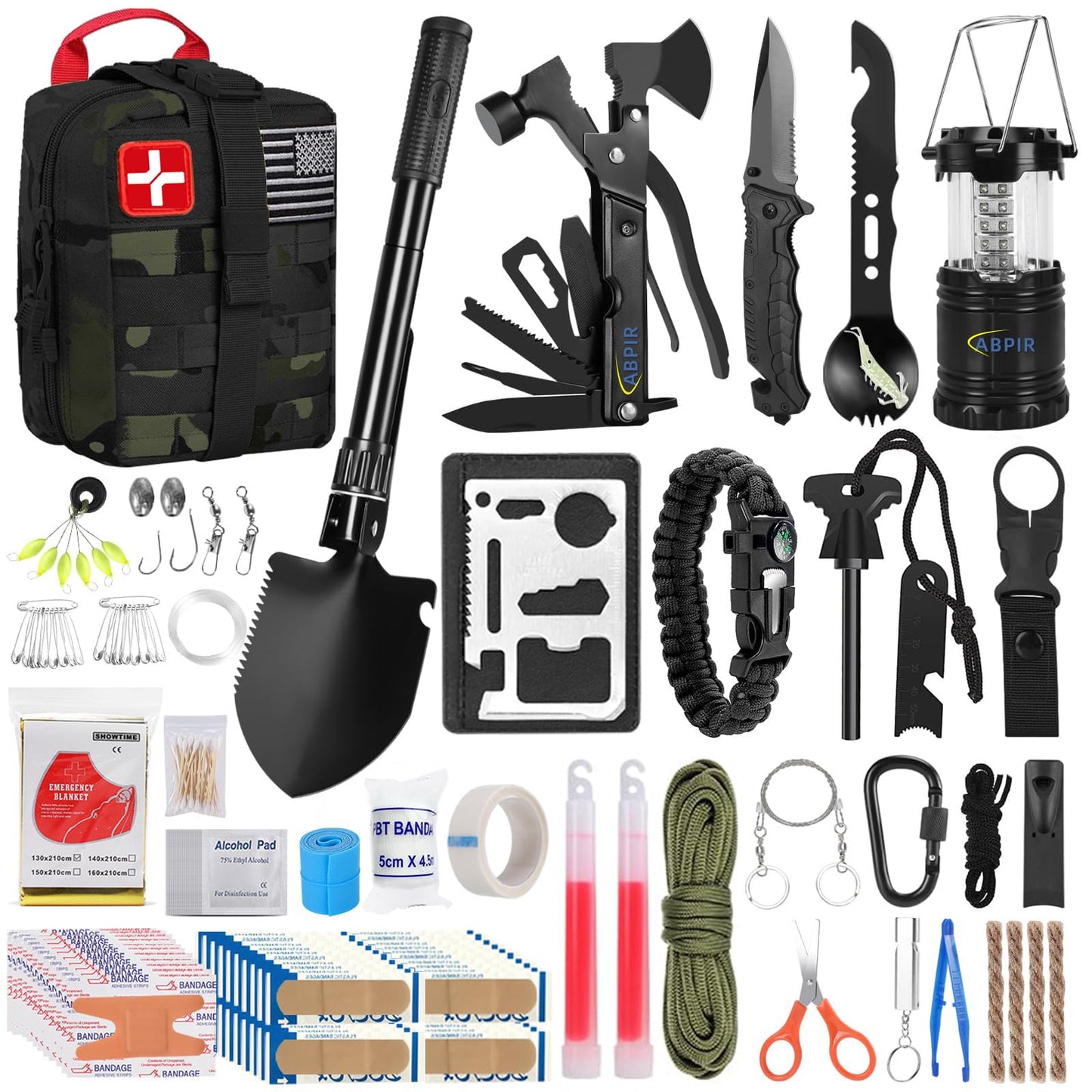 ABPIR Survival First Aid Kit, 170 PCS Survival Kits,Trauma Kit with Essential Survival Gear Emergency Medical Supplies for Hiking Camping Backpacking Outdoor Adventure, Gifts for Christmas Him Dad Men