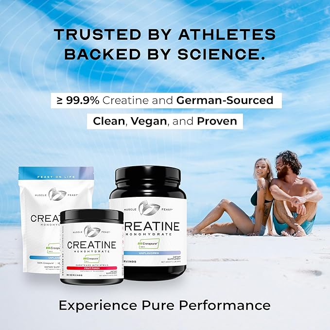 Muscle Feast Creapure Creatine Monohydrate Powder, Vegan Keto Friendly Gluten-Free Easy to Mix, Muscle Recovery Supplement, Trusted Creatine for Muscle Growth, Flavored Creatine, Natural Grape, 300g