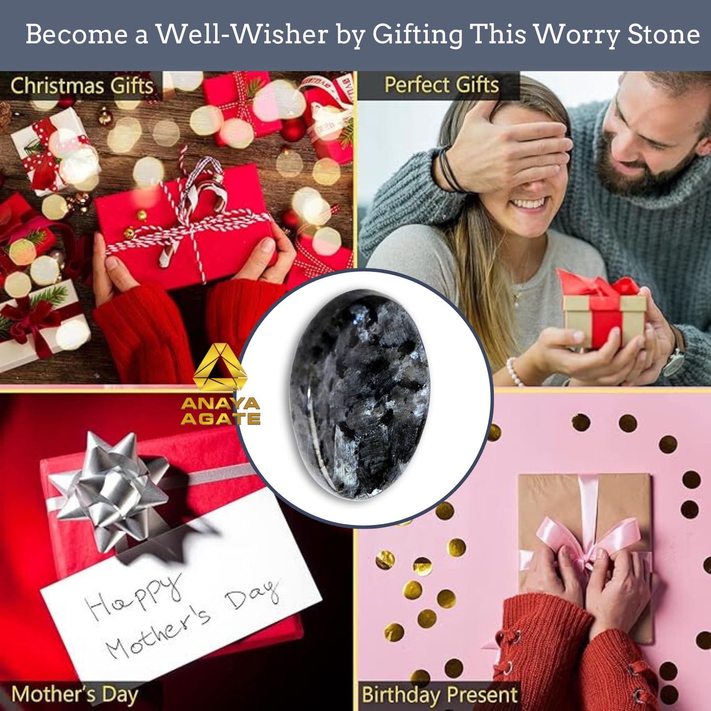 Anaya Agate Larvikite Worry Stones Certified Crystal Thumb Worry Stone for Anguish, Relaxing and Soothing Balance Stones for Meditation, Stress Relief Crystals and Healing Stones for Men, Women