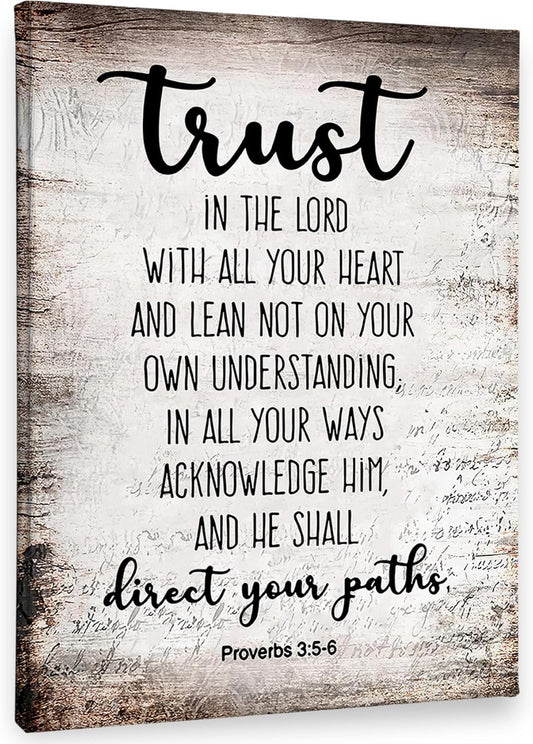 PHAMTE Christian Wall Art - Proverbs 3:5-6 Bible Scripture Print | Framed Canvas Decor (11x14)