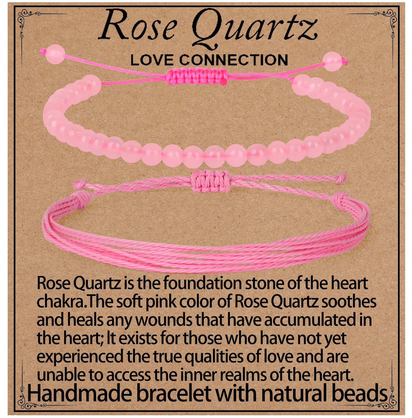 LPBeads 4mm Rose Quartz Bracelet with Handmade Rope Bracelet Size Adjustable Natural Stone Crystal Healing Bracelets Gifts for Unisex Adults