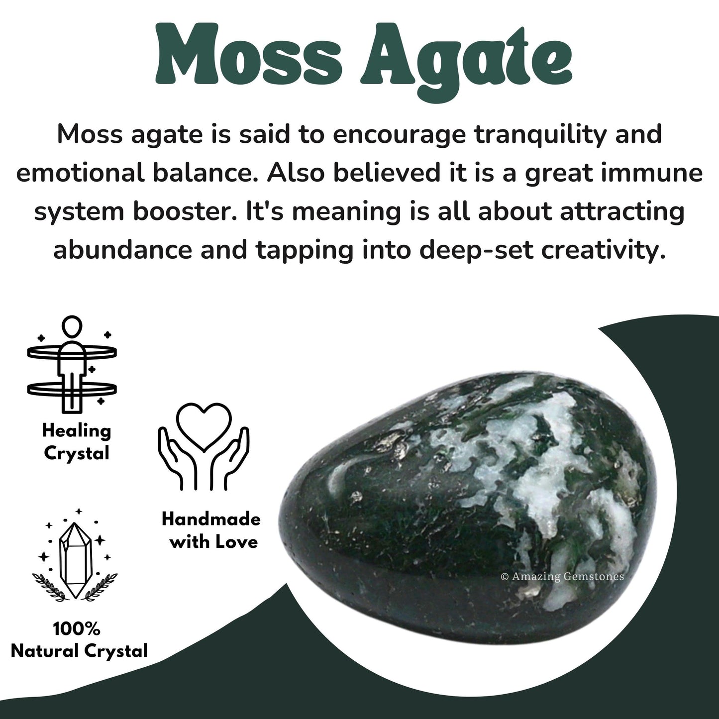 Amazing Gemstone Moss Agate Crystals and Healing Stones Tumbled - 1 oz Moss Agate Stones, Healing Stones for Energy Balance, Stress Relief - Premium Polished Gems Rocks for Meditation & Wellness