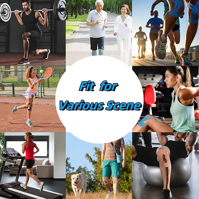 IEADEN Precut Kinesiology Tape for Knees, 10 Pcs - Knee Support & Stability, Knee Pain Relief Athletic Tape - Waterproof & Elastic, Breathable Hypoallergenic Latex-Free Tape, Blue