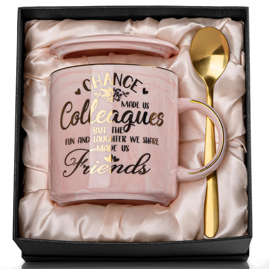 Coworker Leaving Gifts for Women, Chance Made Us Colleagues Coffee Cup, Funny Going Away Farewell Gifts for Coworkers Female, Birthday Thank You Gift, 14oz Pink Marble Gold Print Mug, Nicely Boxed