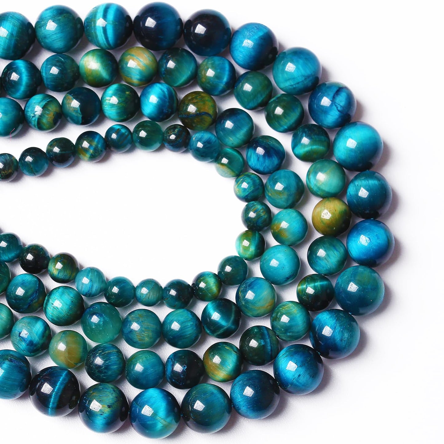 12mm 32PCS Peacock Blue Tiger Eye Stone Beads Natural Crystal Spacer Loose Beads for Jewelry Making DIY Bracelet Semi Precious 1 Strand 15 inches