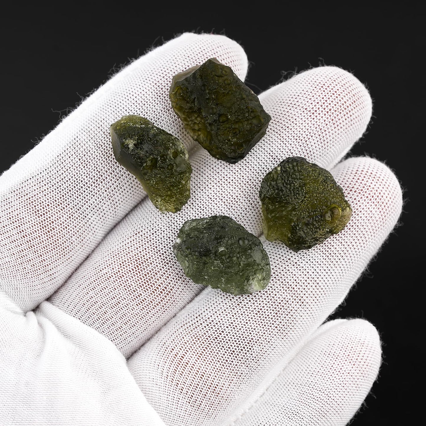 ColouredRocks Moldavite Glass Raw Tektite Crystals, Loose Gemstone, Wholesale Rough, Jewelry Making Supply, Chakra Healing Stones, DIY Craft, Gem Collection (7.60gm) (4pcs) (15-20mm)