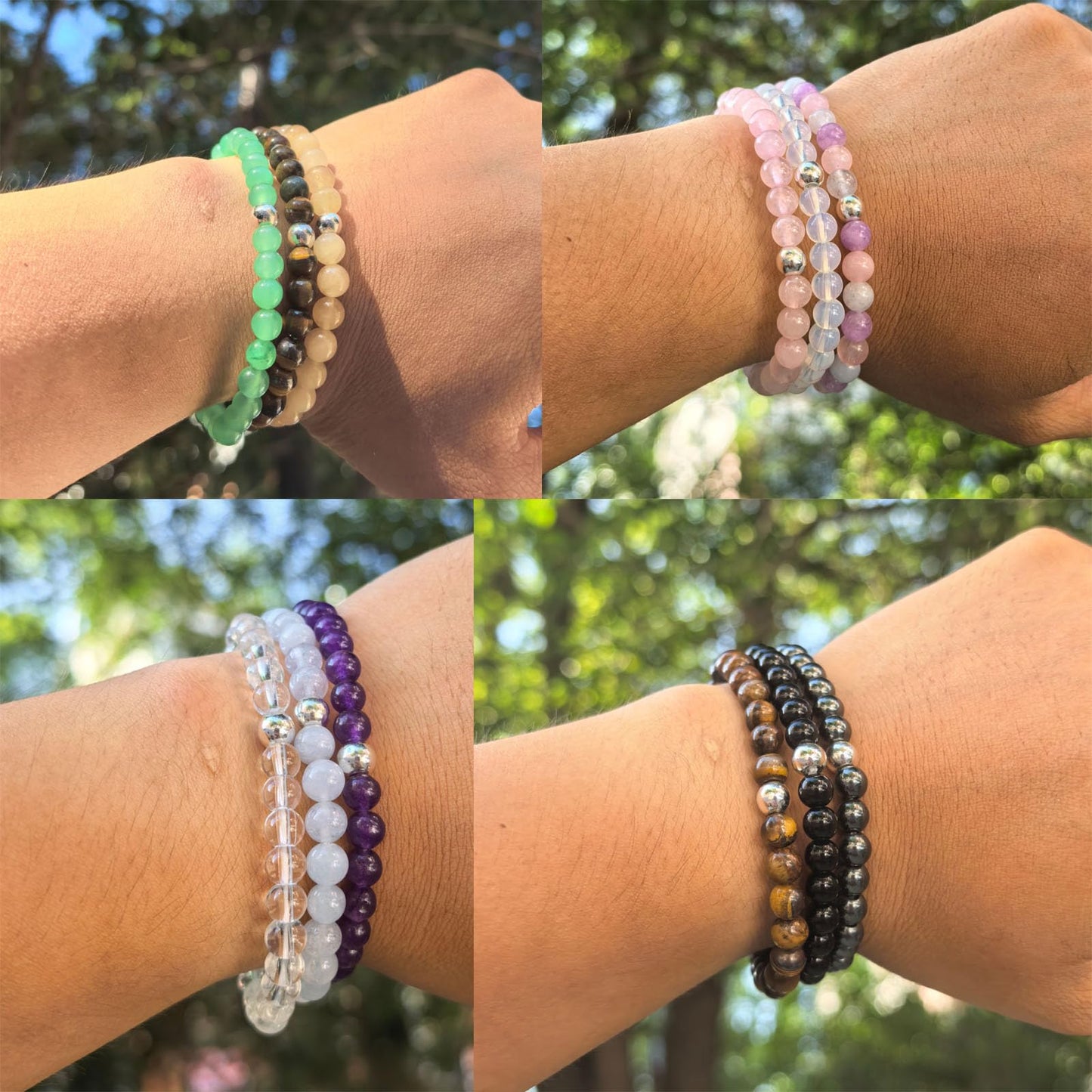 Crgwxzl 3pcs Anxiety Relief Protection Bracelets,Healing Aquamarine Crystal Bracelets for Women Men,Natural Stone Amethyst Clear Crystal Beaded Spiritual Gemstone Jewelry Gifts