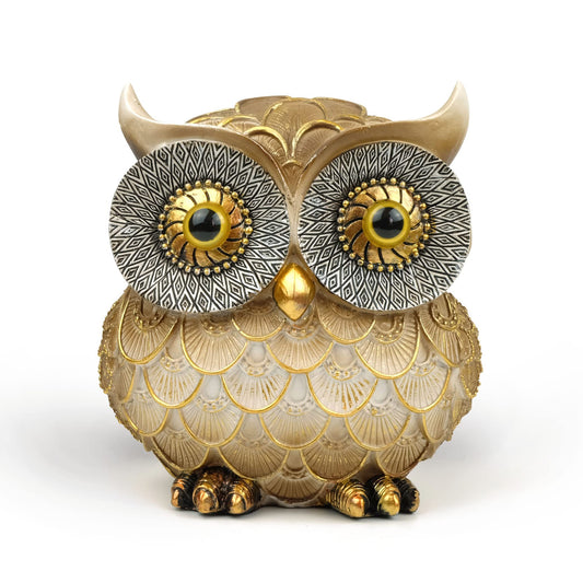 Garwor Retro Owl Statue for Home Decor, 4.2" Vintage Gold Resin Owl Figurine with Artistic Raised Feathers, Cute Mini Bird Sculpture for Bookshelf Desk Shelf Decoration, Gift for Owl Lovers