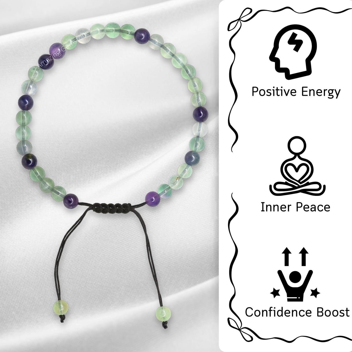 Amazing Gemstone Multi Fluorite Anklet Ankle Bracelets for Women - Waterproof Beaded Healing Crystal Anklets, Plus Size Chakra Gemstone Bead Anklet (Stretchy Adjustable - Plain)