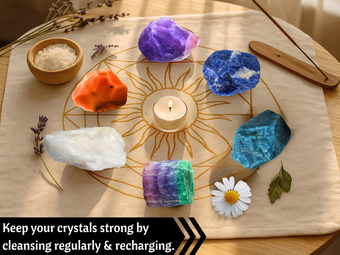 Amazing Gemstone Crystals for Studying Students Success Manifestation, Set of 6 Amethyst, Sodalite, Carnelian, White Agate, Fluorite and Apatite Healing Crystals and Stones