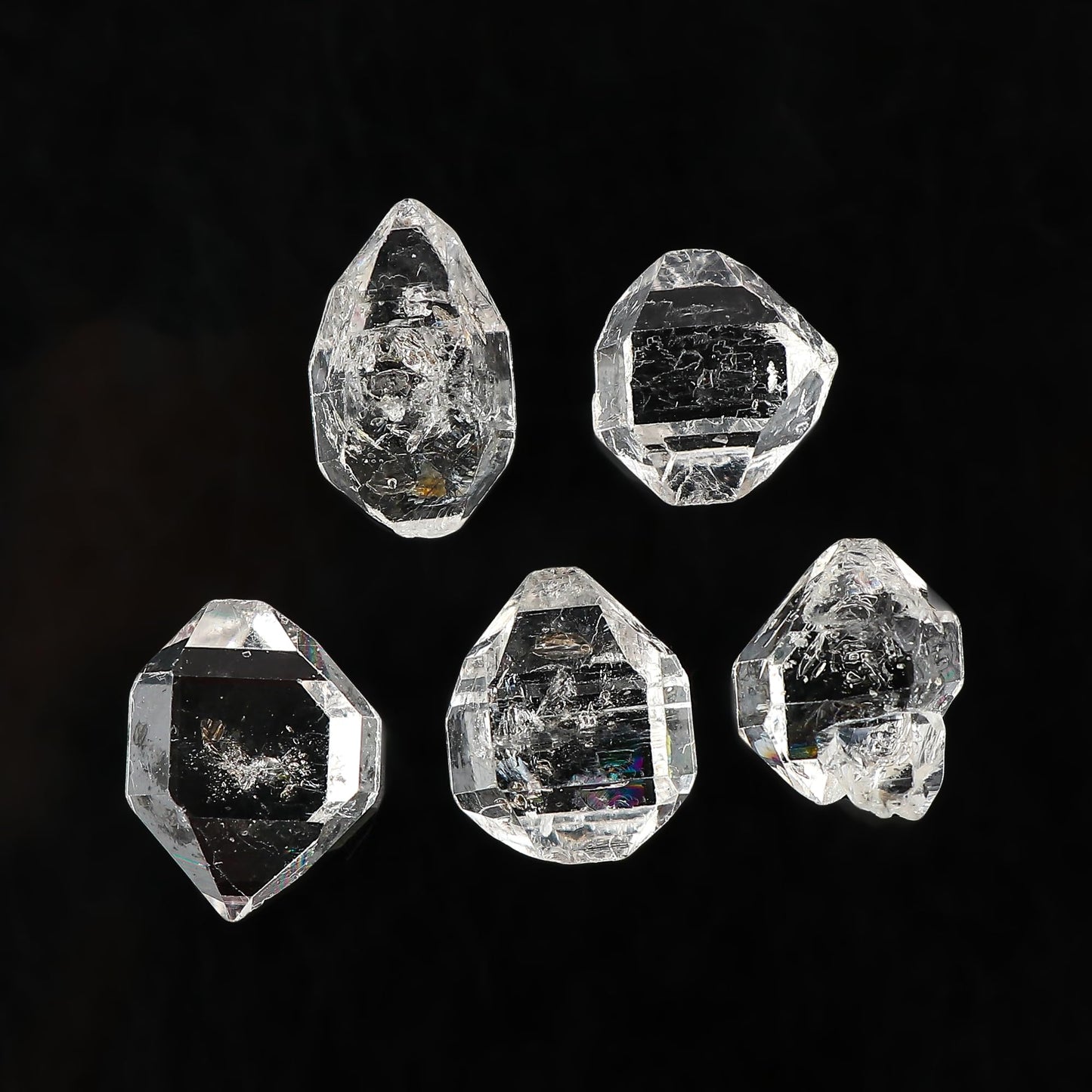 CRYSTALINES 5pcs Natural Raw Herkimer Diamond Quartz Gemstones, Assorted Rough Double Pointed Stone, Bulk Loose Supplies for Jewelry Making, Healing Crystals, Birthstone, Gem Collection