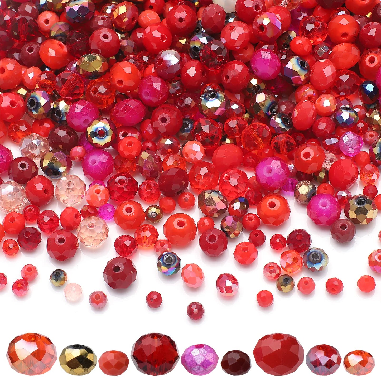 KINGSHINE Briolette Faceted Rondelle Crystal Glass Beads for Jewelry Making-Wholesale Mix Lot 4/6/8mm DIY Crafts Spacer Beads with Container Box (Valentine's Day Gift)