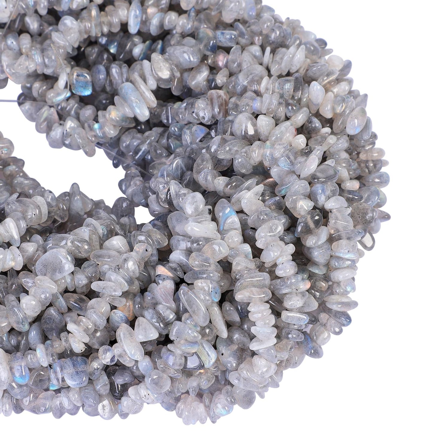 favoramulet 5-8mm Grey Moonstone Tumbled Stone Chip Beads for Jewelry Making, Irregular Shaped Healing Crystal Loose Bead Supply, Pack of 2 Strands(64 inches)