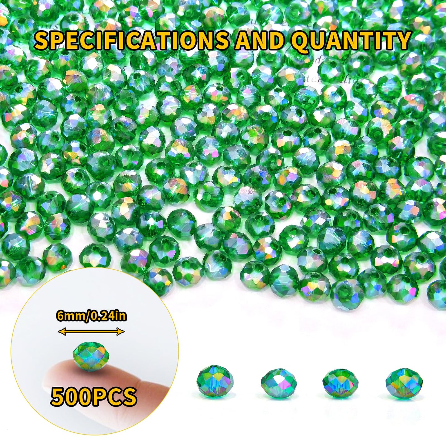 Laopottbeads 500Pcs 6mm Crystal Glass Beads for Jewelry Making Beads for Bracelets Necklace Pendants Making Supplies(Malachite Green)