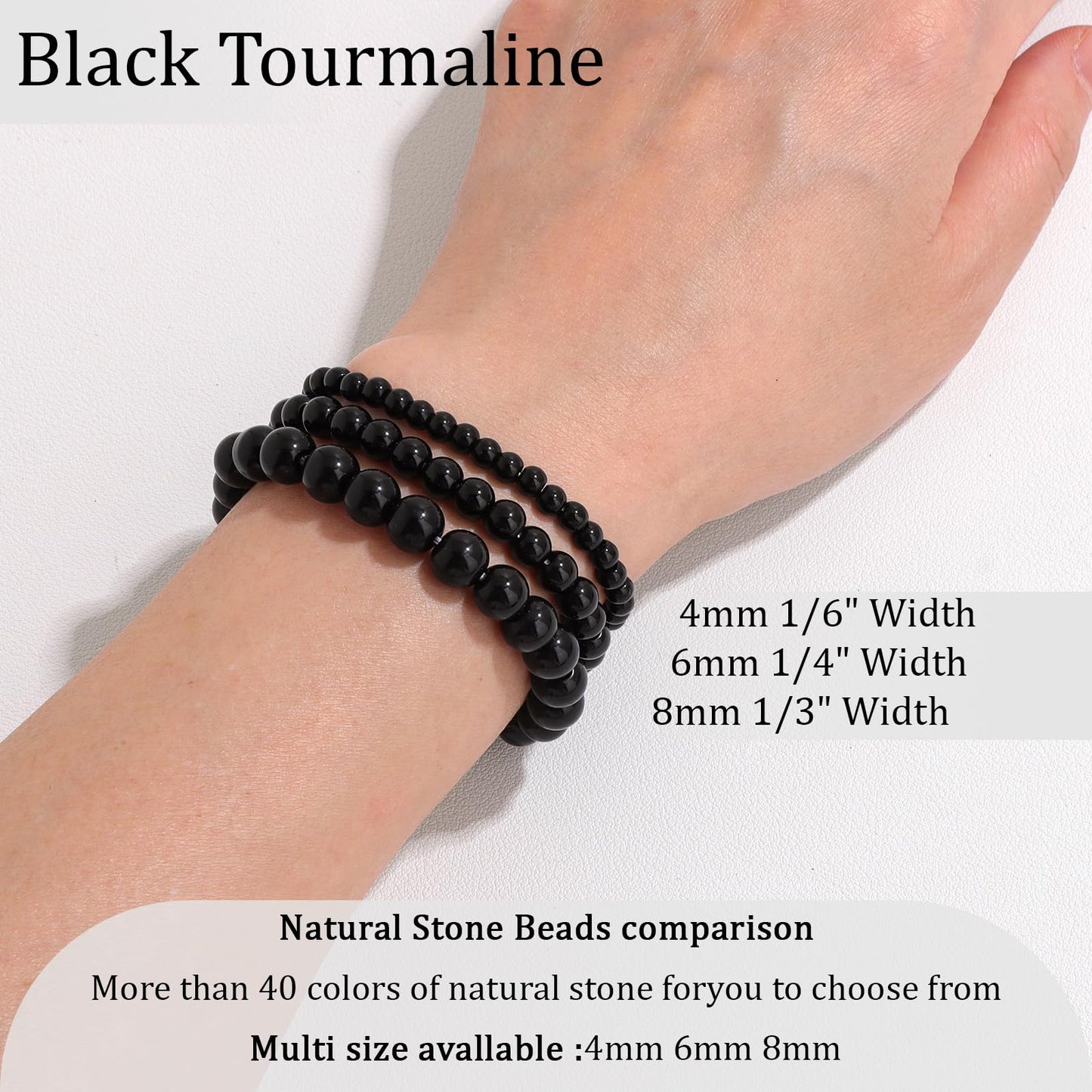 Vinswet Healing Crystal Bracelets for Women Men 4mm Black Tourmaline Natural Stone Beaded Stretch Bracelet Handmade Gemstone Reiki Spiritual Jewelry Gifts
