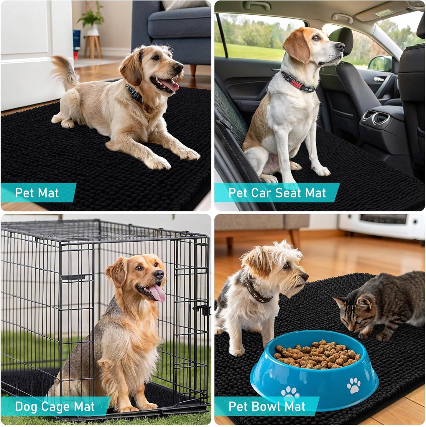OLANLY Dog Door Mat - Absorbent Non-Slip Chenille Mat for Muddy Paws | 50x30 Inches, Quick Dry, Black