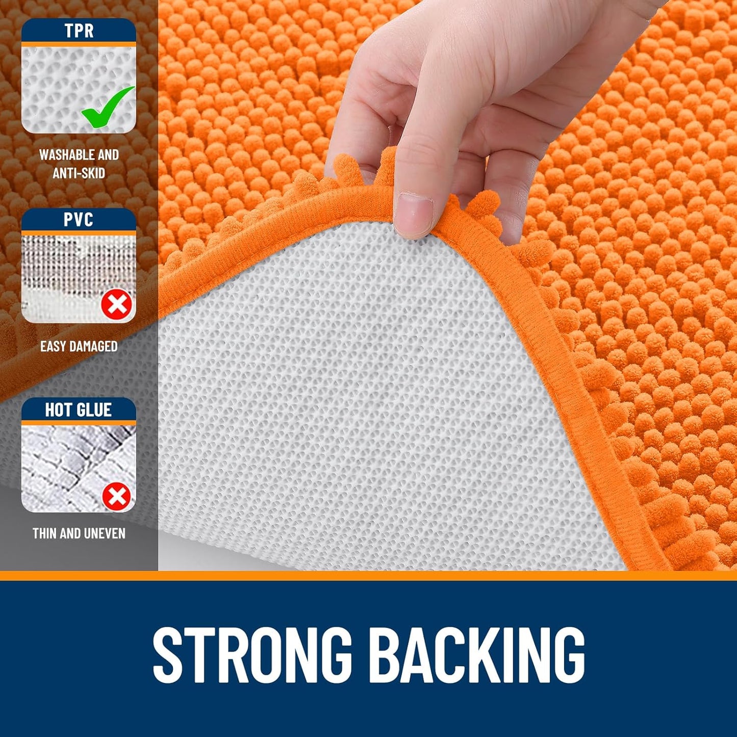 OLANLY Large Bathroom Rugs - Extra Soft Chenille Bath Mats | Quick-Dry, Machine Washable, 40x24, Orange