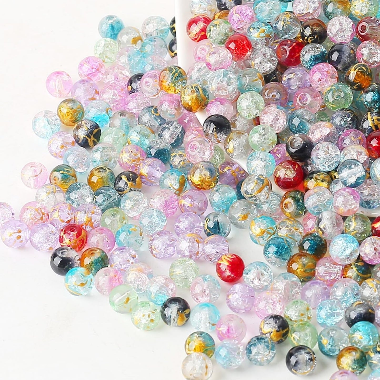 ToBeIT 500Pcs Colourful Gradient Glass Beads 8mm Loose Round Beads Transparent Glossy Surface Glass Bead Bulk Craft Bead for Jewelry Making DIY Bracelets Necklace Supplies (Bright)