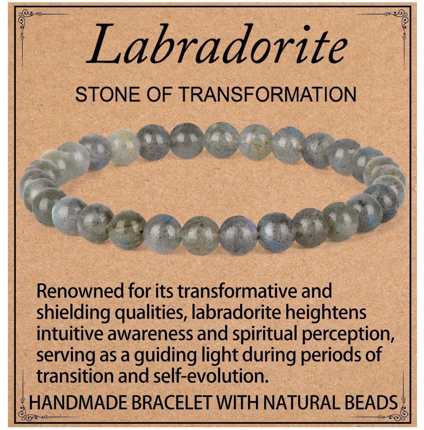 LPBeads Handmade Natural Gemstone Stretch Elastic 6mm Labradorite Bracelet Healing Crystal Round Stone Beads Jewelry Gifts for Women Men