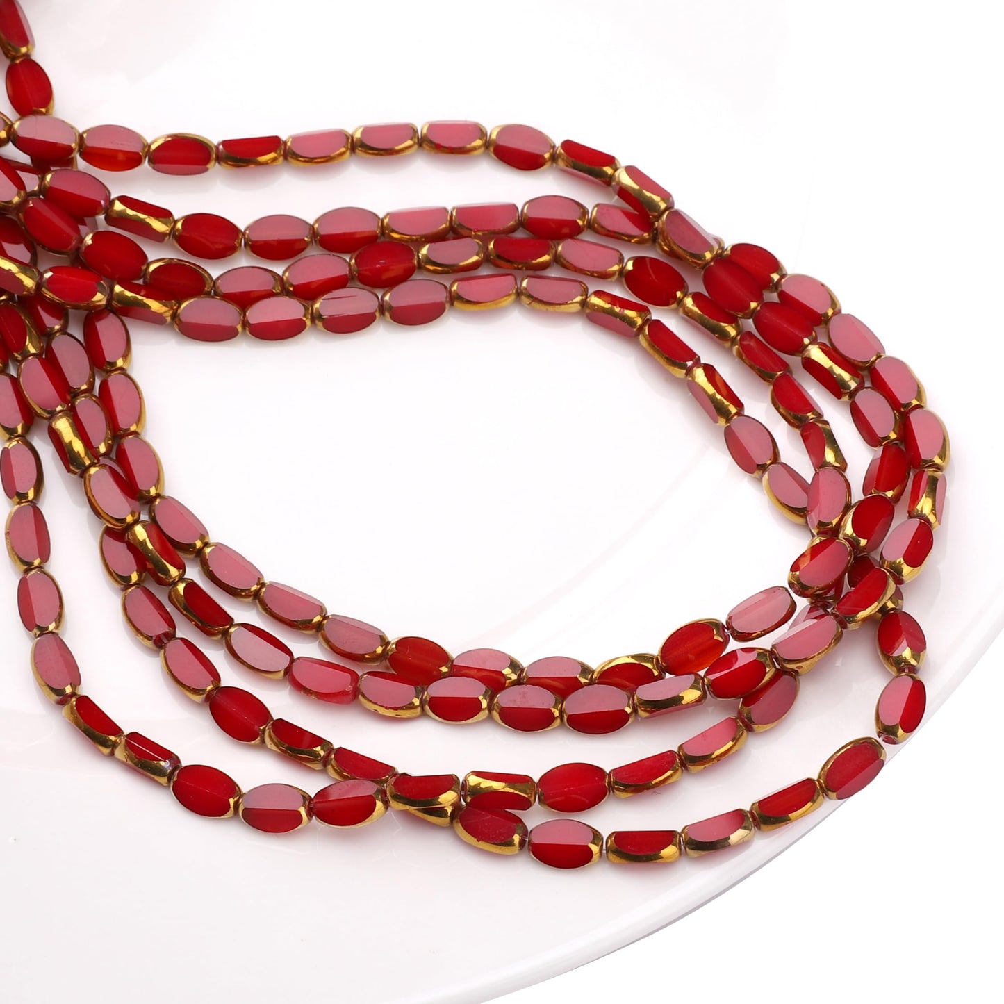 DADIFEN Glass Rice Beads Red 4x6mm 50pcs Faceted Oval Golden Edge Crystal Loose Beads for DIY Craft Jewelry Making