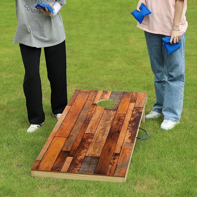 Solid Wood Premium Cornhole Game Set, Bean Bag Toss Game for Tailgate, Outdoor, Backyard - Professional Portable Cornhole Boards & Set of 8 Cornhole Bean Bags (Junior, Tailgate, Regulation Size)