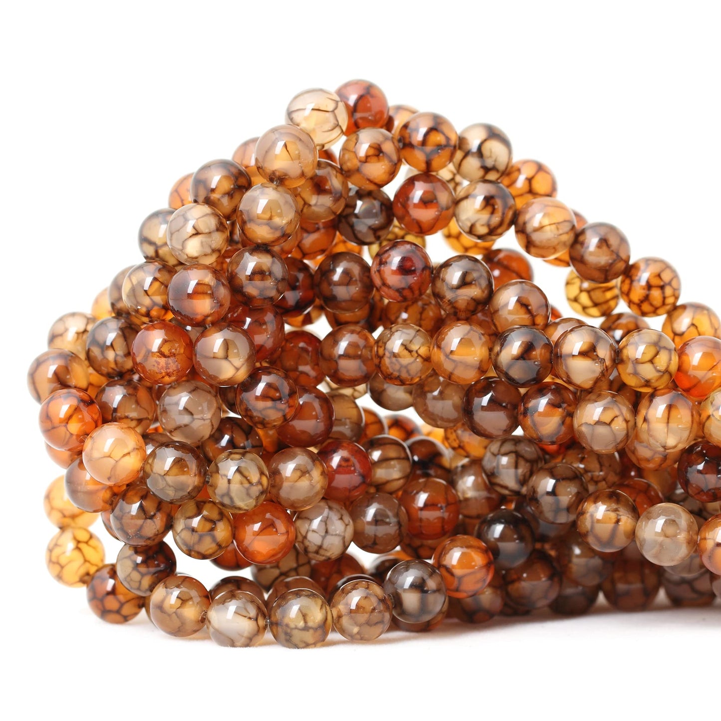 CHEAVIAN 45PCS 8mm Coffee Dragon Vein Agate Gemstone Round Loose Beads for Jewelry Making 1 Strand 15"