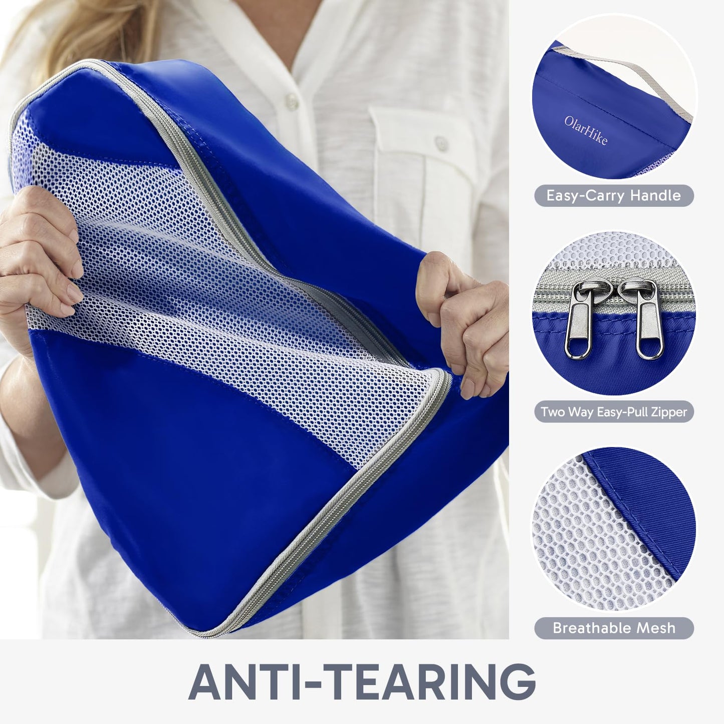 ALL INCLUDED 10 Set Durable Packing Cubes for Suitcases,OlarHike Essentials for Travel, UPGRADED Anti-Tear Stitching, NEW Improved Luggage Packing Organizers for Travel Accessories (Klein Blue)
