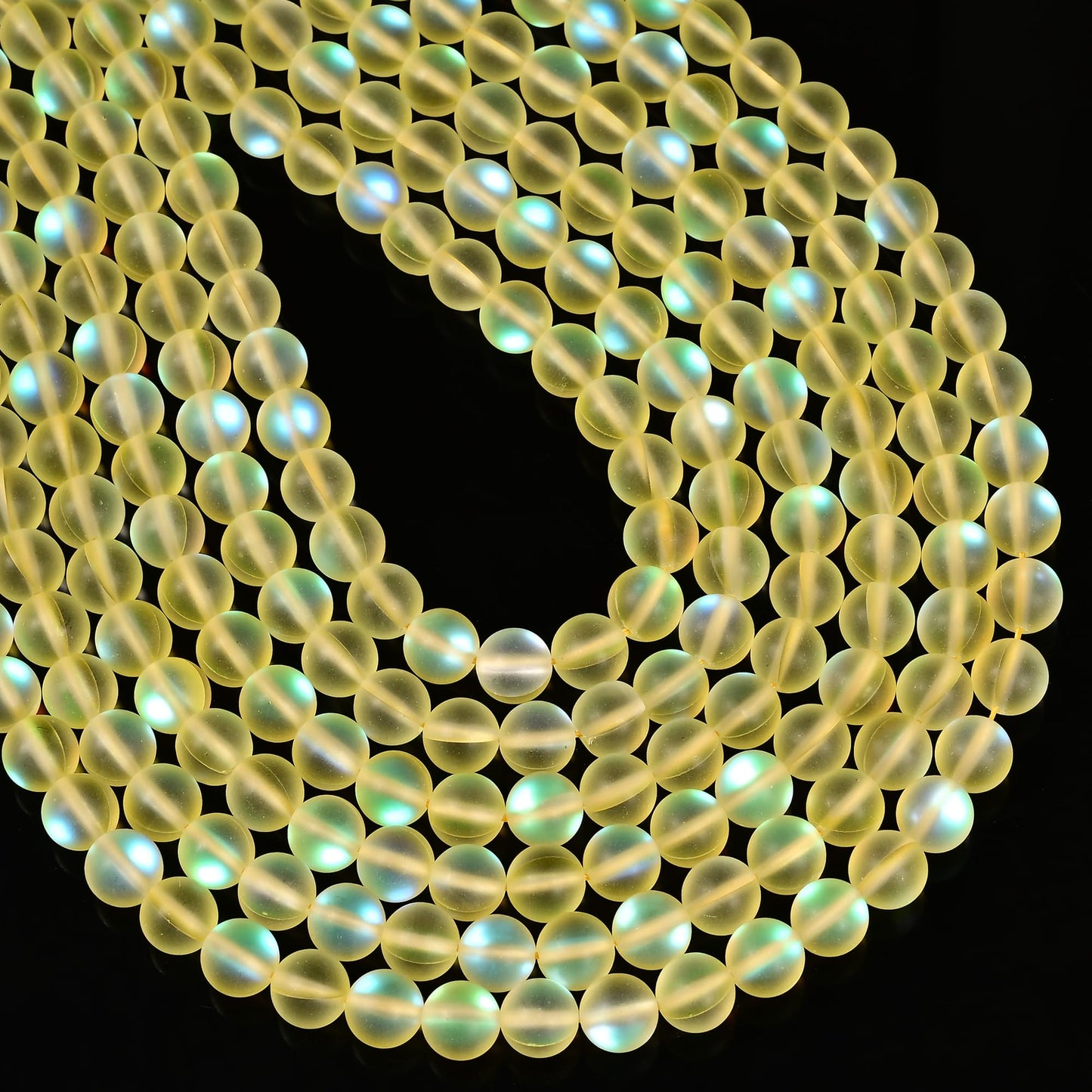6mm Matte Yellow Mermaid Aurora Crystal Glass Bead, Glitter Round Synthetic Moonstone Beads for Jewelry Making Bracelets