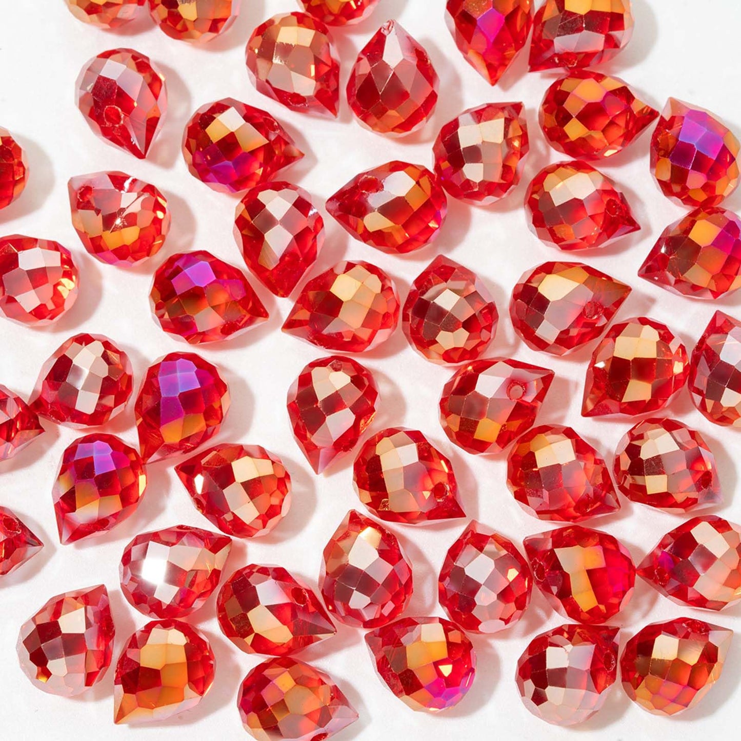 Crystal Beads, 50pcs Glass Beads, Assorted Crystal Beads for Jewelry Making, Shiny Teardrop Shape Jewelry Beads Glass Beads Bulk for DIY Craft Necklace Bracelet Earring(8x10mm, Red)